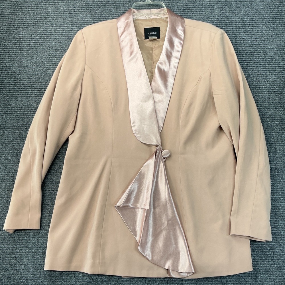 Ashro Blazer Satin Shawl Collar Draped Accent Jacket 16 Blush Pink PreLoved